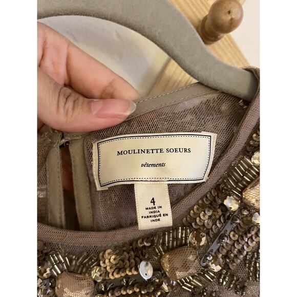 Anthropologie Dress Women's 4 Sonora Embellished Taupe Beaded Moulinette Soeurs - Picture 3 of 12